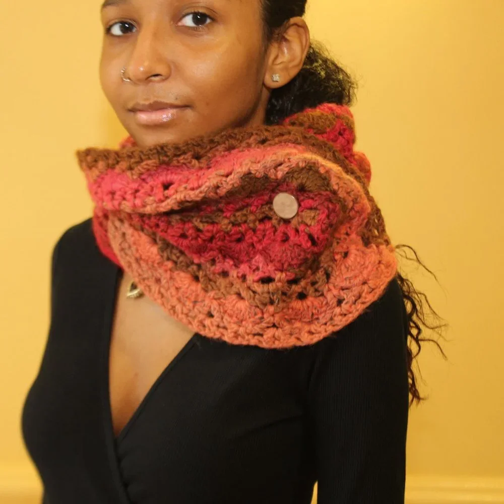 Crochet Multiwear Long Scarf in Pinks and Brown NEW
